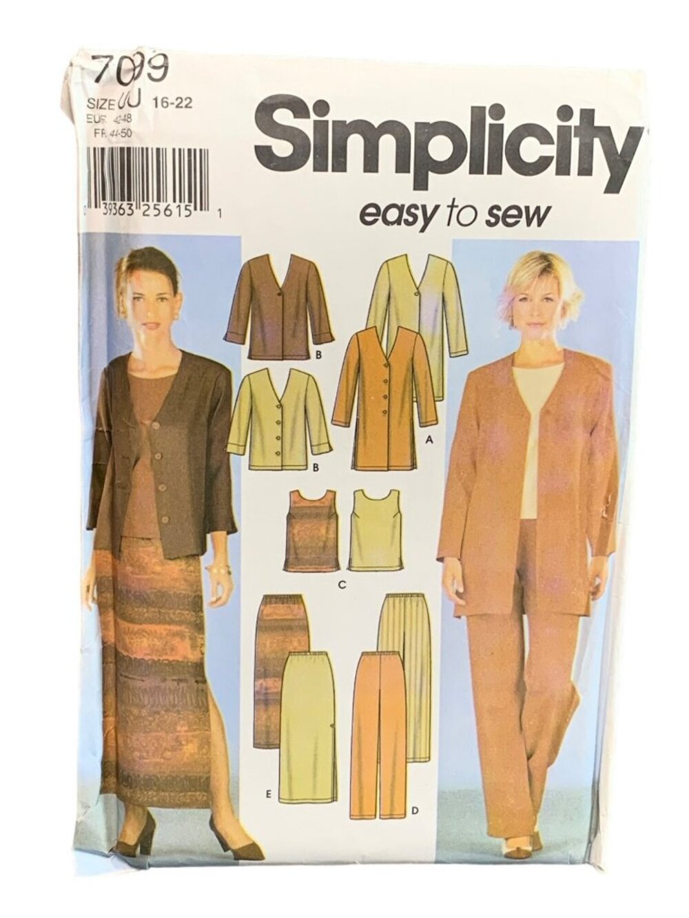 Simplicity Easy-To-Sew Misses Jacket Skirt Pant 7099 Pattern 16-18-20-22 Uncut
